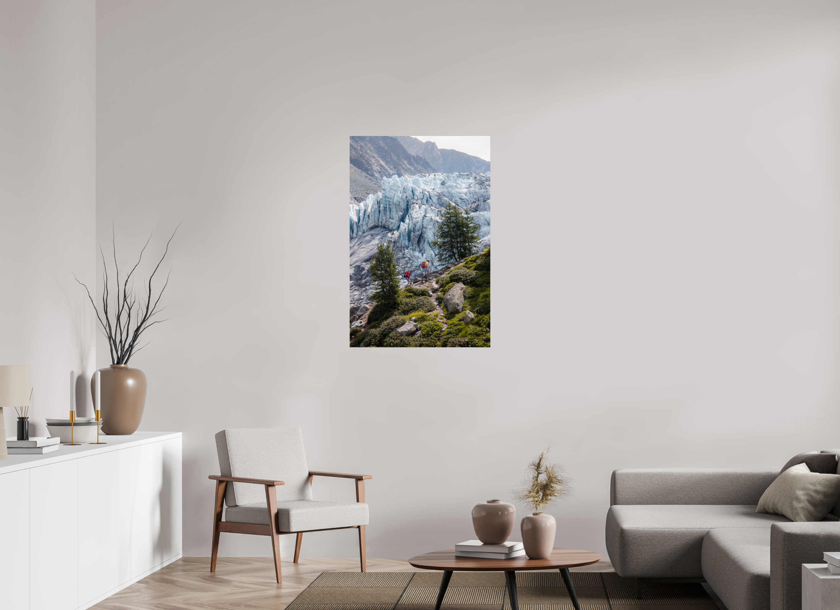 70 x 105 cm, Tirage Fine Art Premium Randonneurs face au Glacier d’Argentière