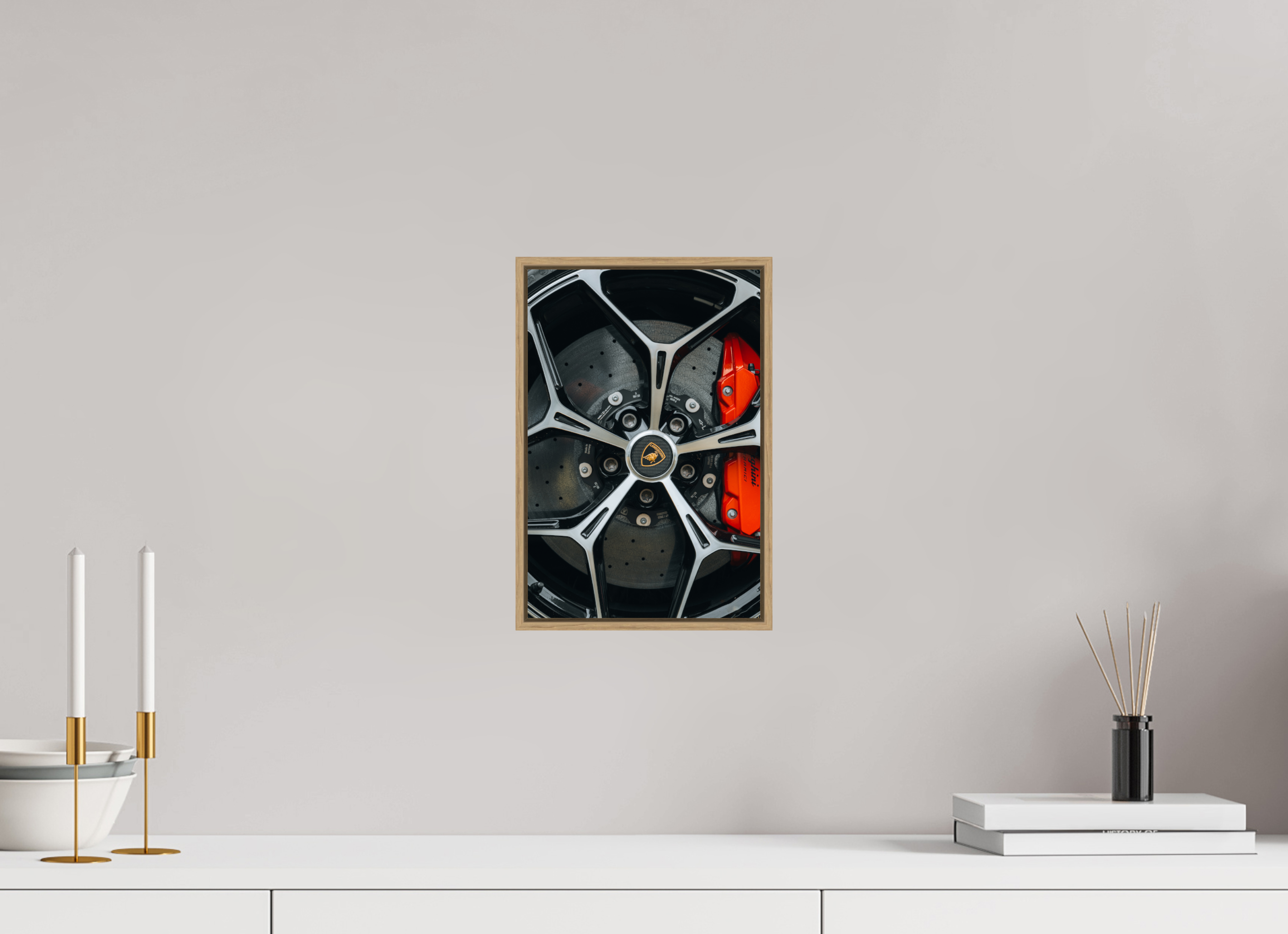 20 x 30 cm, Tirage sous Plexiglas encadré Lamborghini – Détail de jante