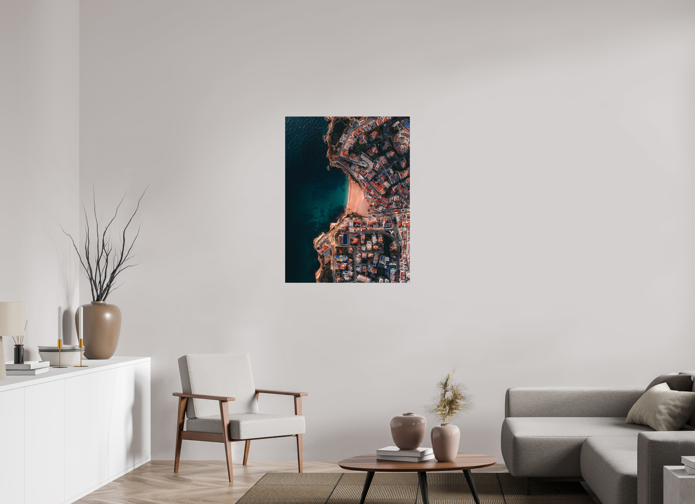 75 x 100 cm, Tirage Fine Art Premium Albufeira au Crépuscule – Vue Aérienne