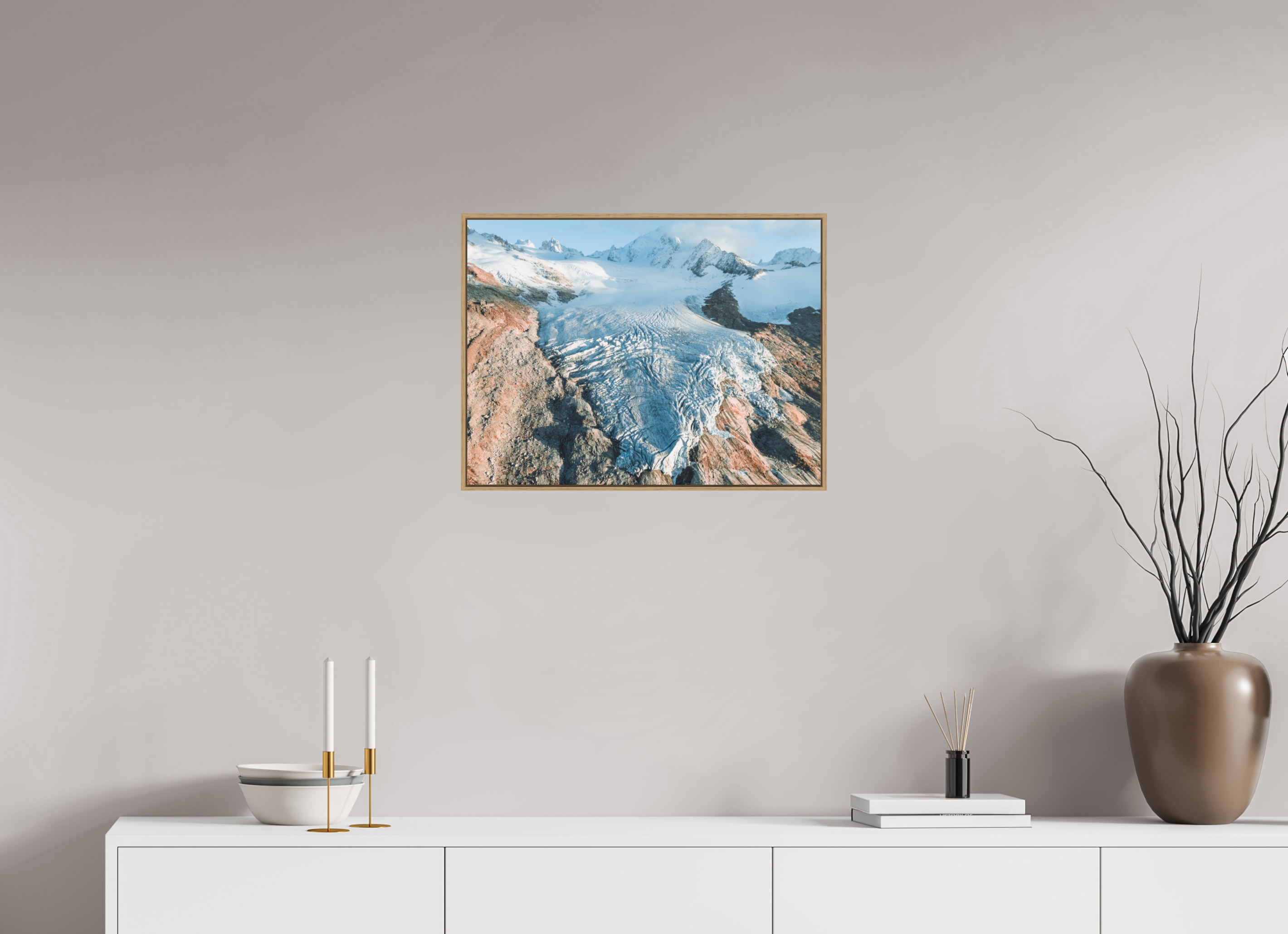 60 x 45 cm, Tirage sous Plexiglas encadré Glacier du Tour – Aube Dorée depuis le Ciel