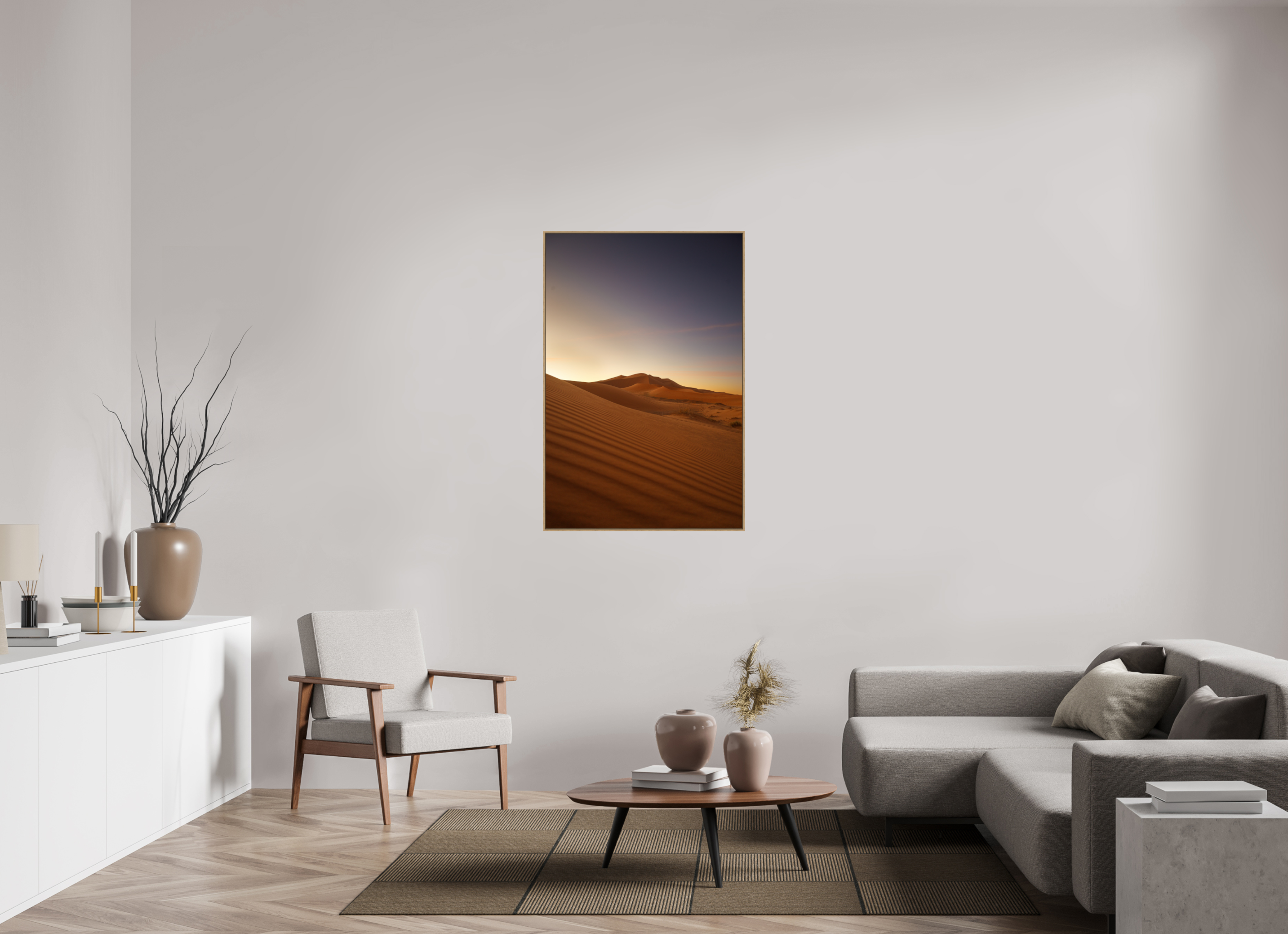 80 x 120 cm, Tirage sous Plexiglas encadré Dune au lever du soleil