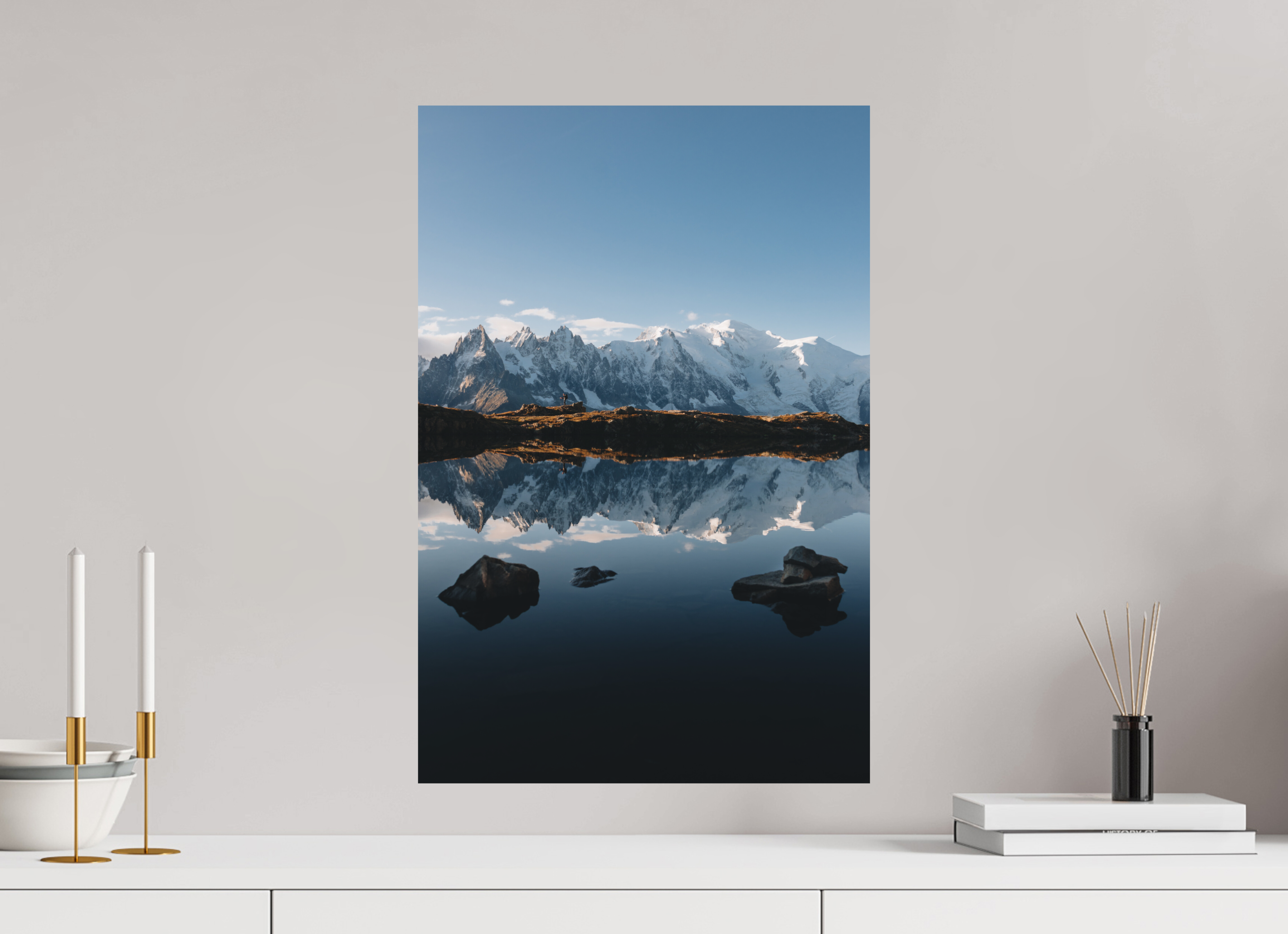 40 x 60 cm, Tirage Fine Art Premium + Mont-Blanc en miroir sur le lac des Cheserys
