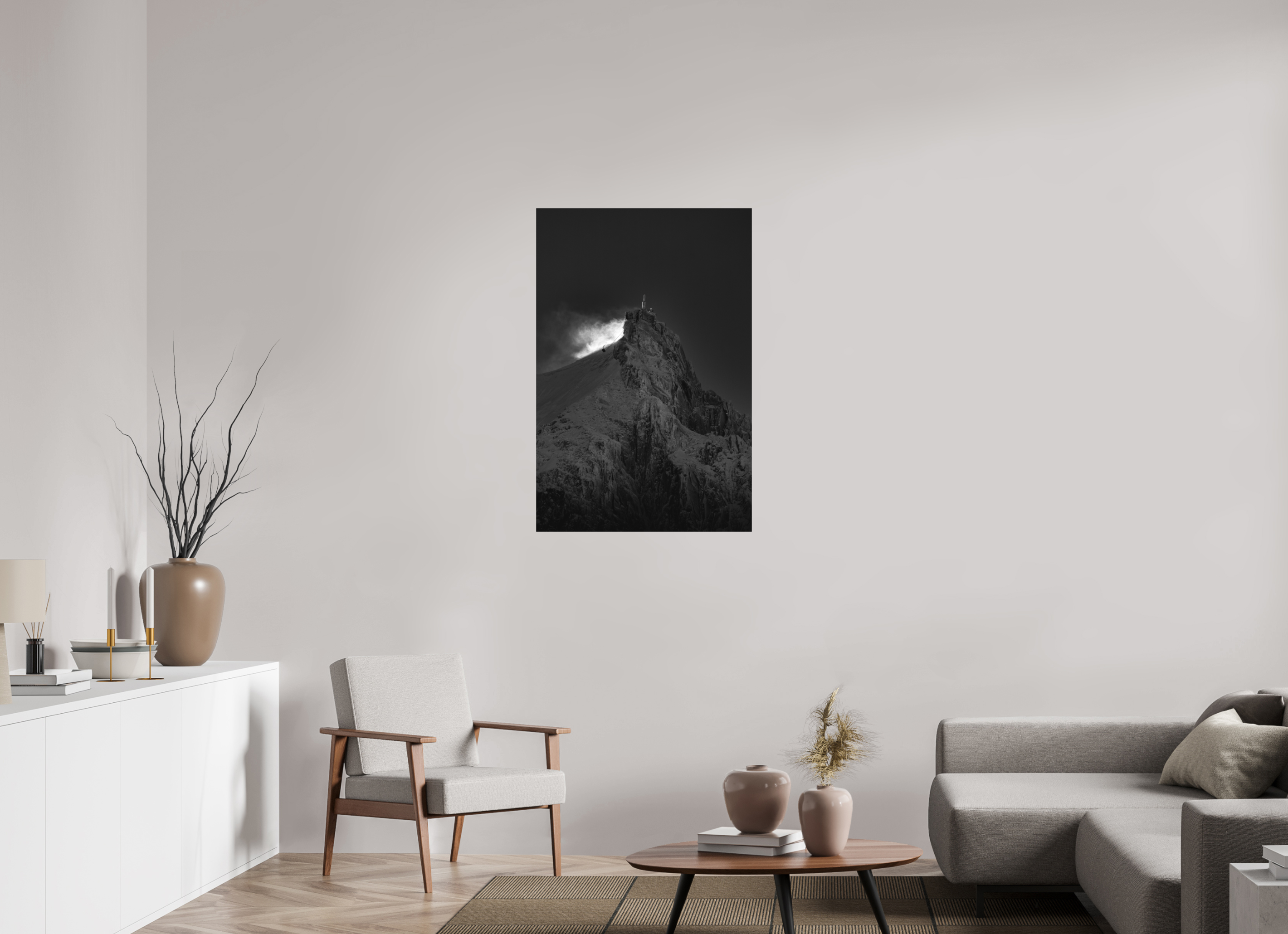 70 x 105 cm, Tirage Fine Art Premium + Aiguille du Midi – Neige tourbillonnante au soleil